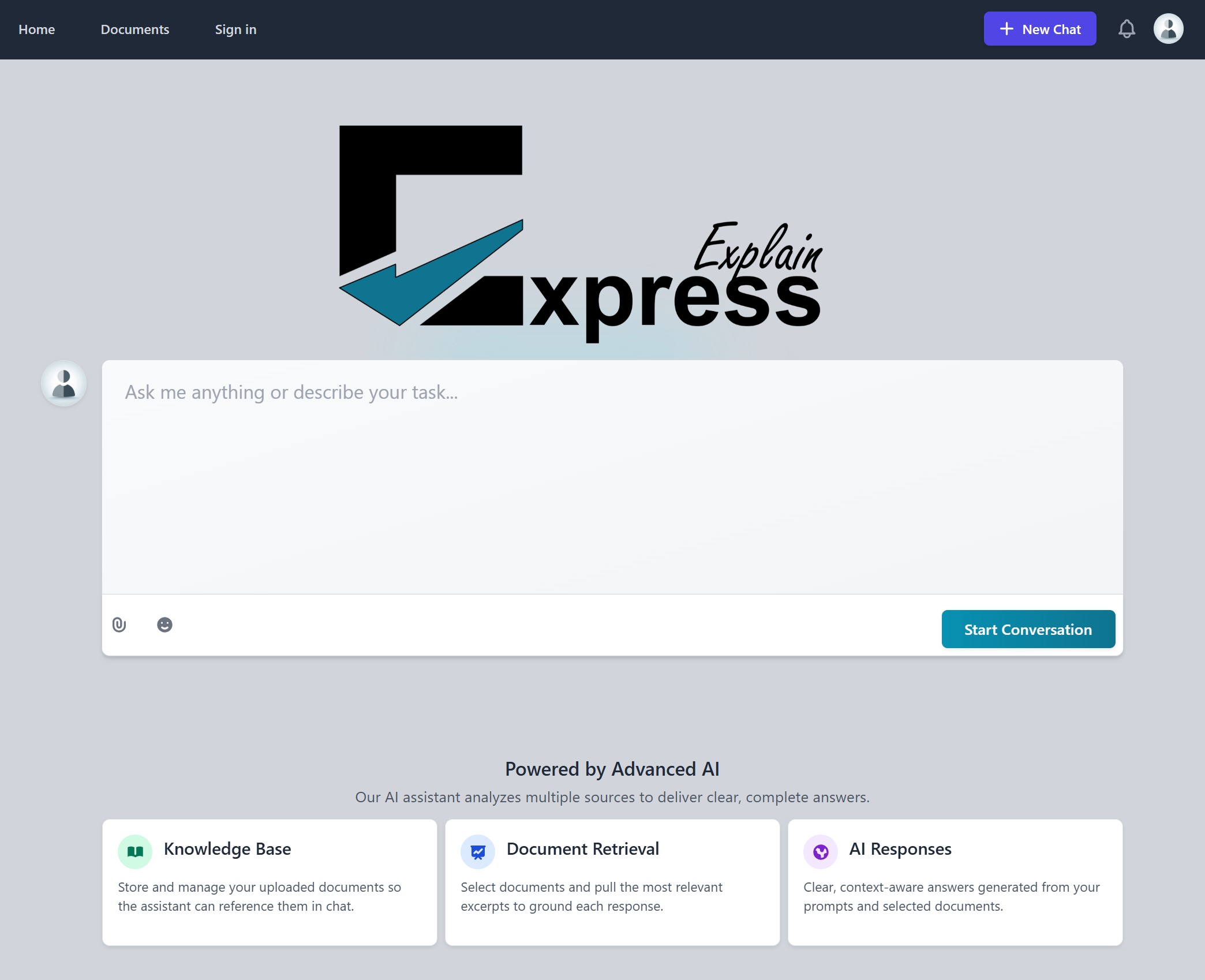 ExpressExplain Home Interface
